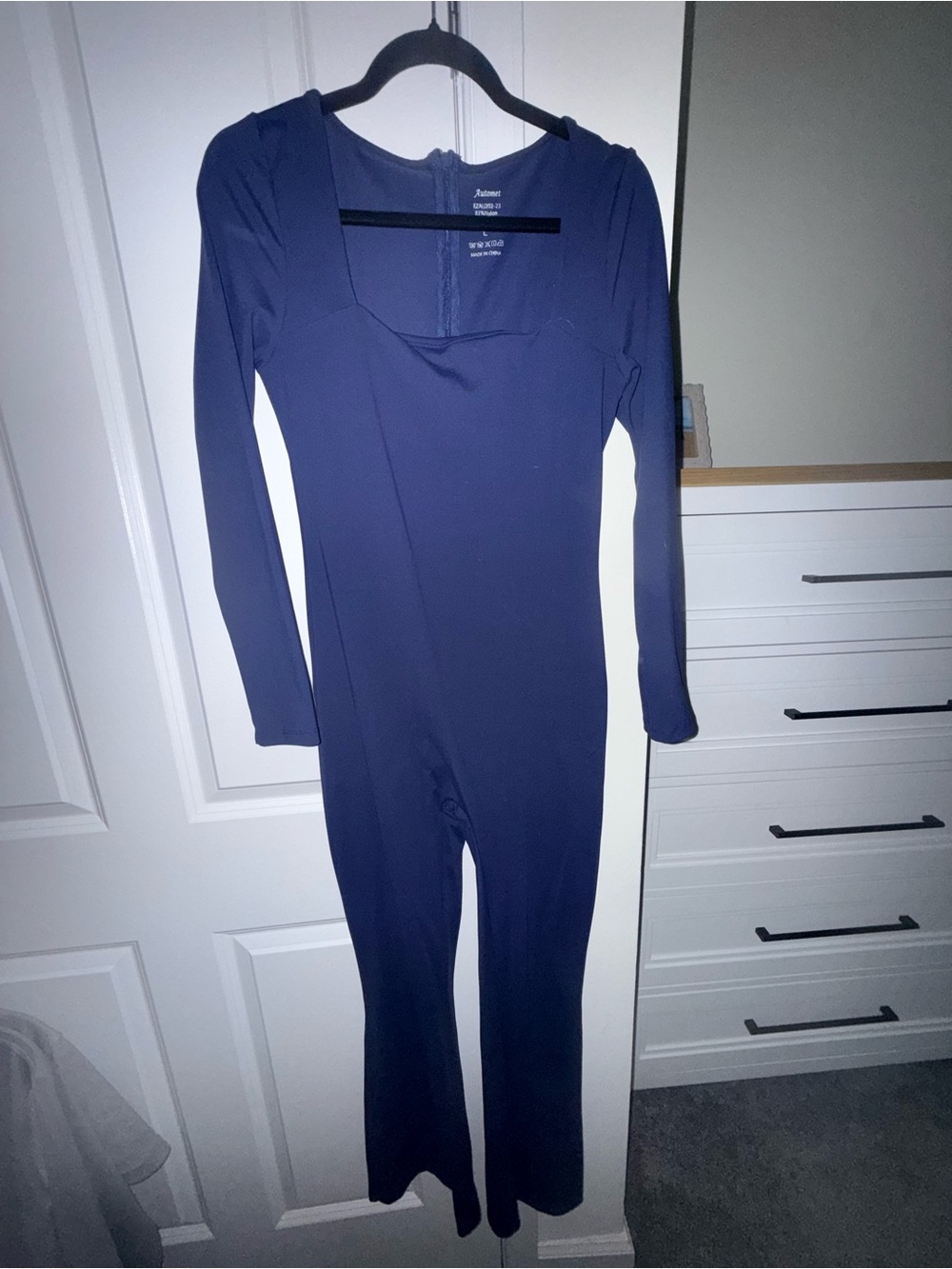 Amazon Women's Navy Long Sleeve Boot Cut Jumpsuit